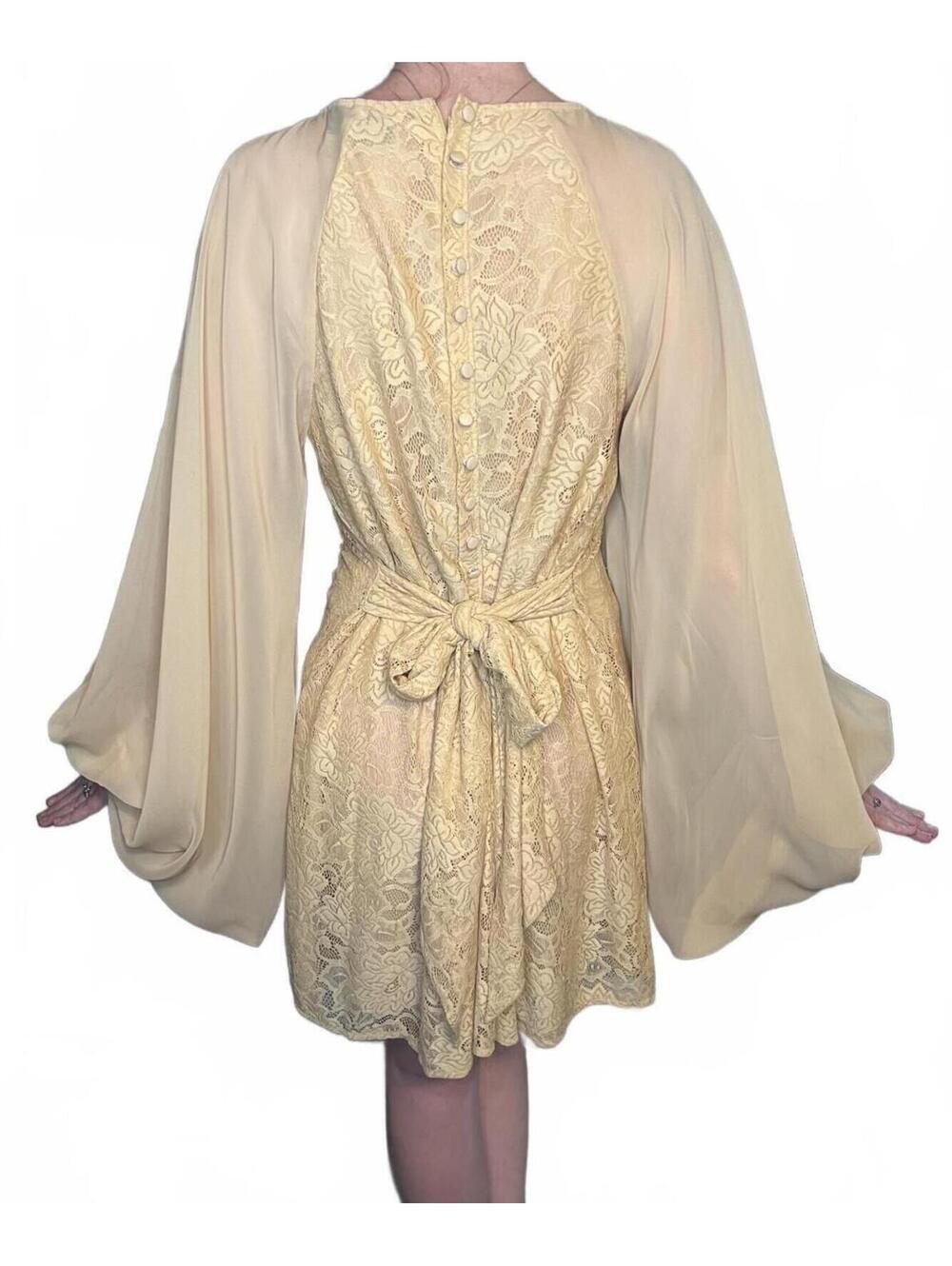 Wildfox White Label Lace Bull Skull Sequin Bell Sleeve Western Boho Mini Dress L - Picture 2 of 9